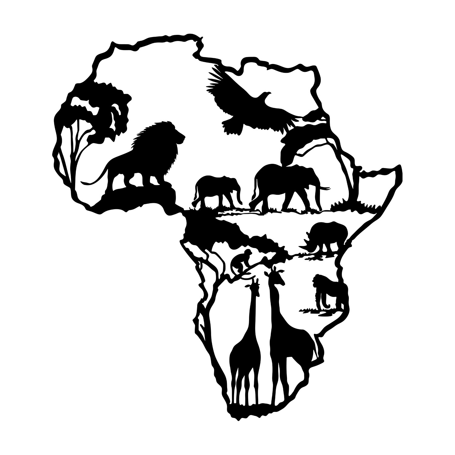 Décoration murale Ililar L52xH57cm Forme et animaux d'Afrique Métal Noir