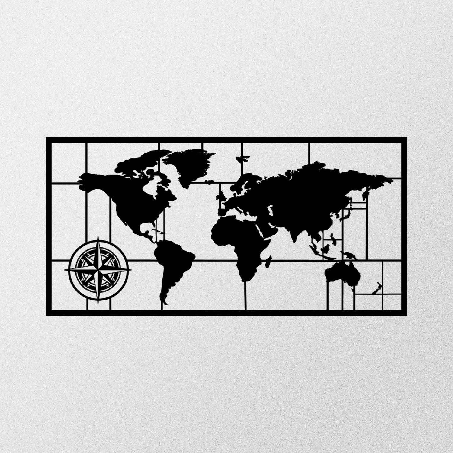 Décoration murale mappemonde avec points cardinaux Chyralas L121xH60cm Métal Noir