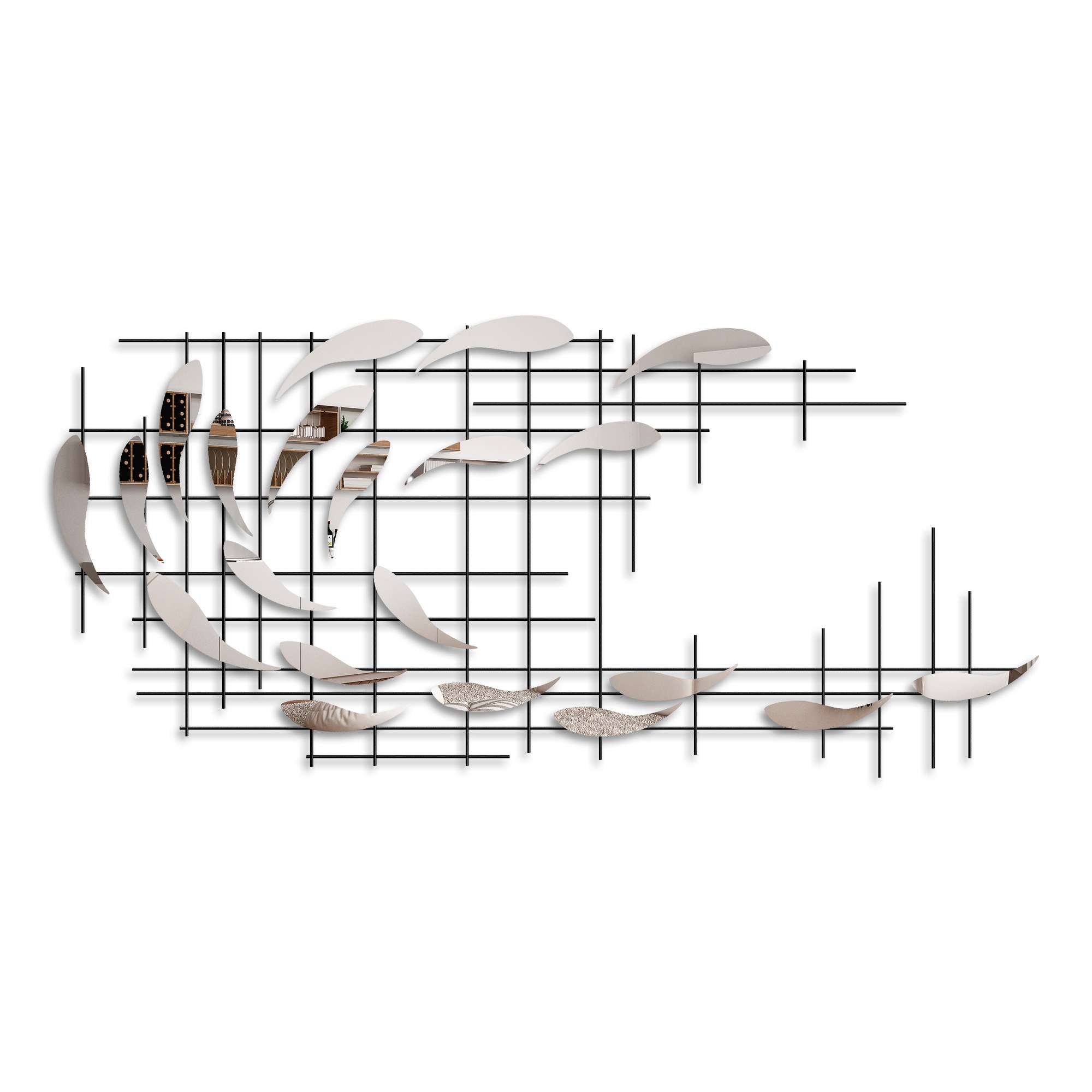 Décoration murale design Wayl L100xH45cm Métal Noir et Argent