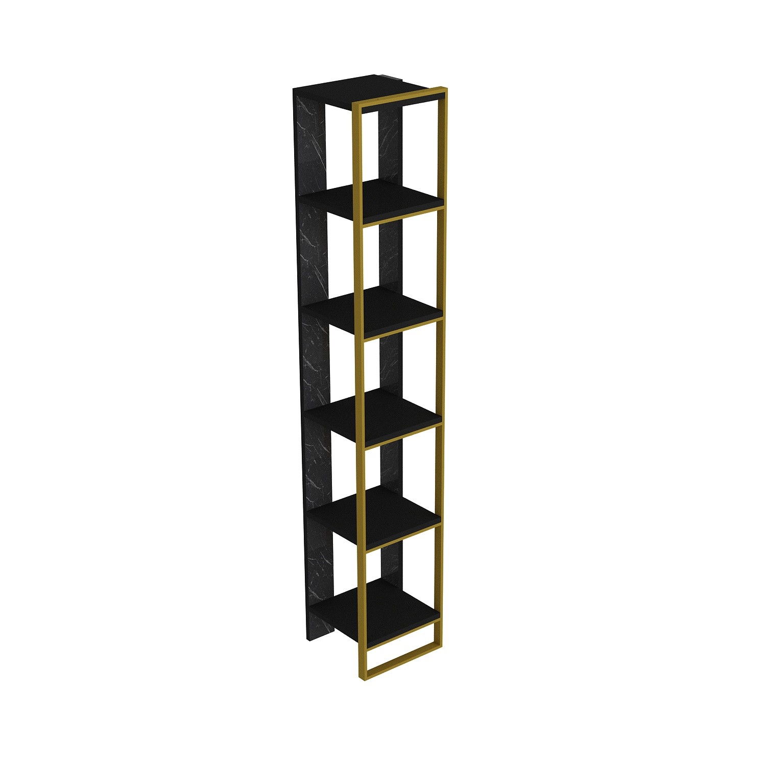 Ensembe de 2 bibliothèques Luxoria H178,5cm Bois Noir effet marbre et Métal Or