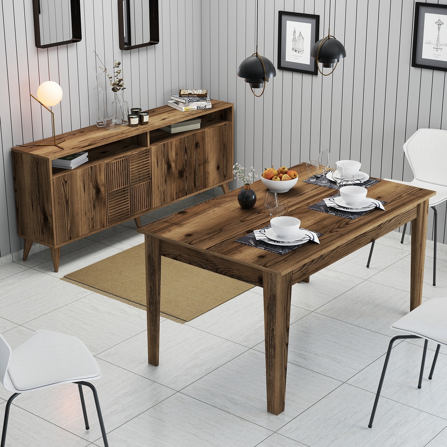 Ensemble buffet et table à manger Kaltes Bois foncé
