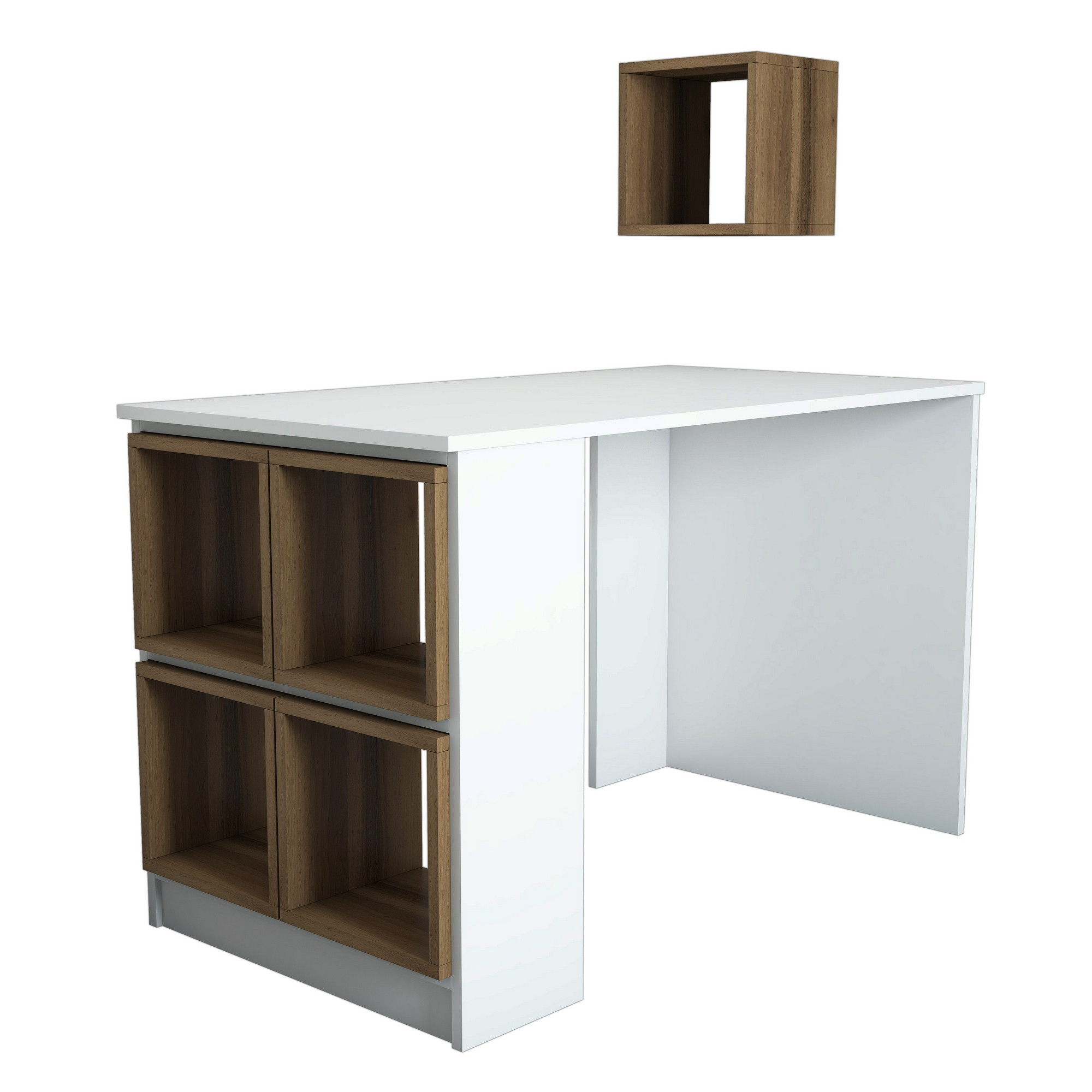 Ensemble bureau et 5 niches Officila Blanc et Bois