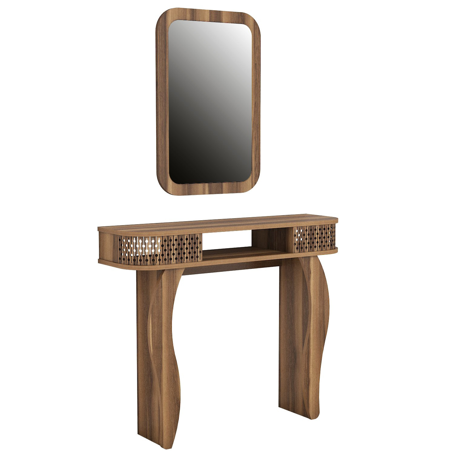 Console L105cm avec miroir mural 51x76cm Basalt Bois foncé