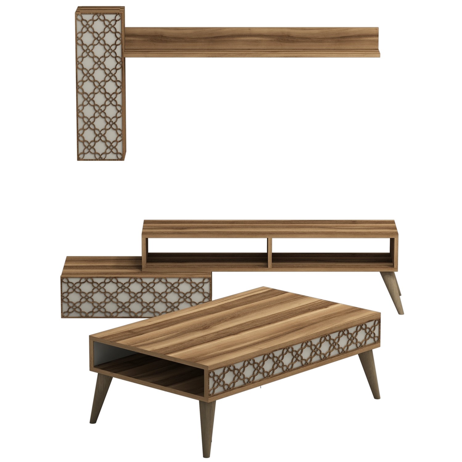 Ensemble living et table basse Atho Bois et Blanc