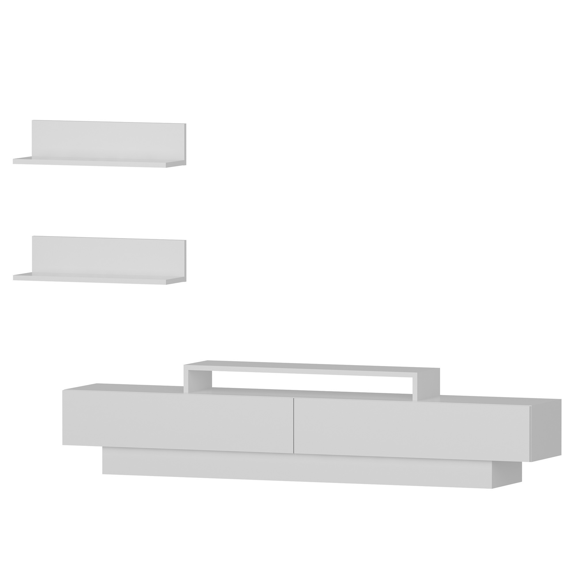 Ensemble meuble TV et 2 étagères murales Juna Blanc