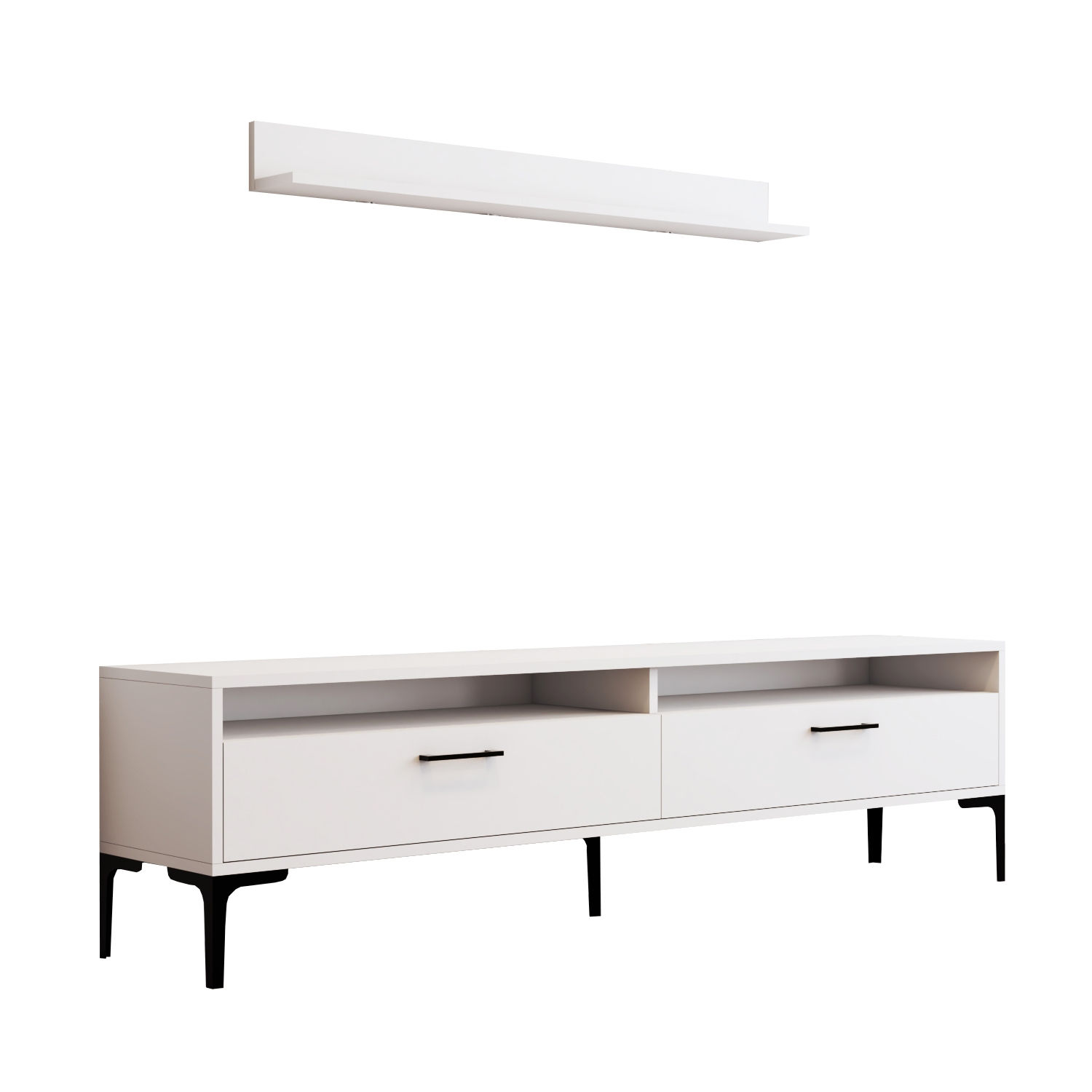 Ensembles meuble TV et étagère murale Varnus Bois Blanc et Métal Noir