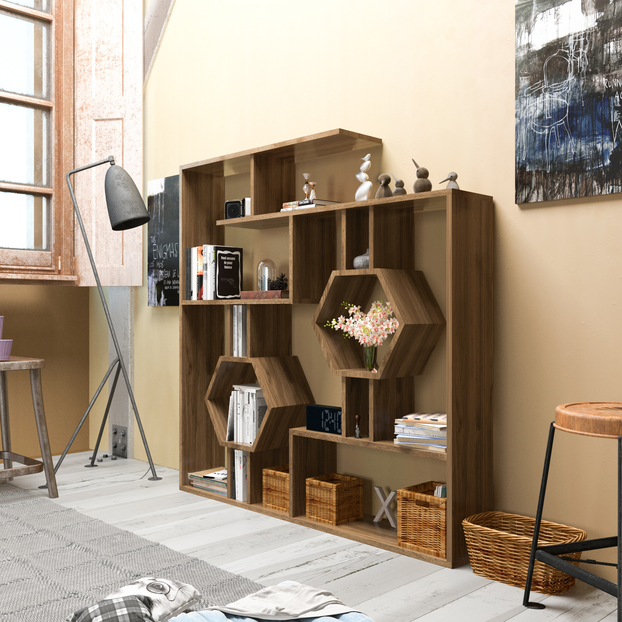 Étagère 2 niches hexagone Magistralis L134xH134cm Bois Naturel