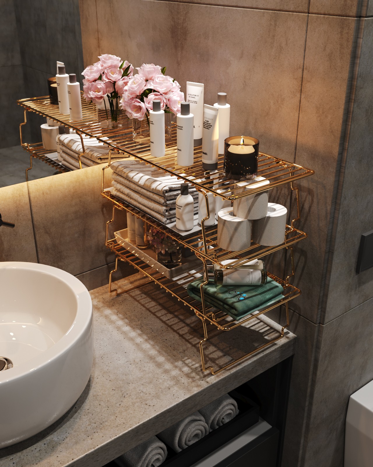 Étagère à poser grilles 3 niveaux Métalrea 15x19x42cm Métal Or