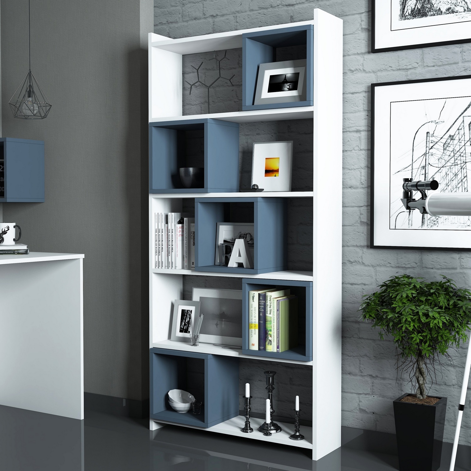 Étagère bibliothèque carrée Iussit 170cm Bois Naturel et Jaune