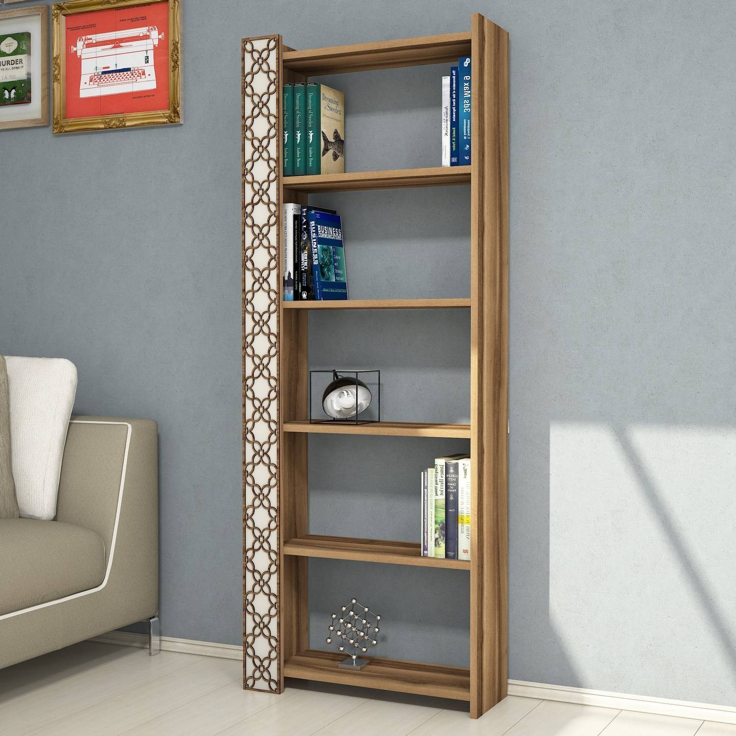 Étagère bibliothèque Oppidanus L64cm Bois naturel et Blanc créme