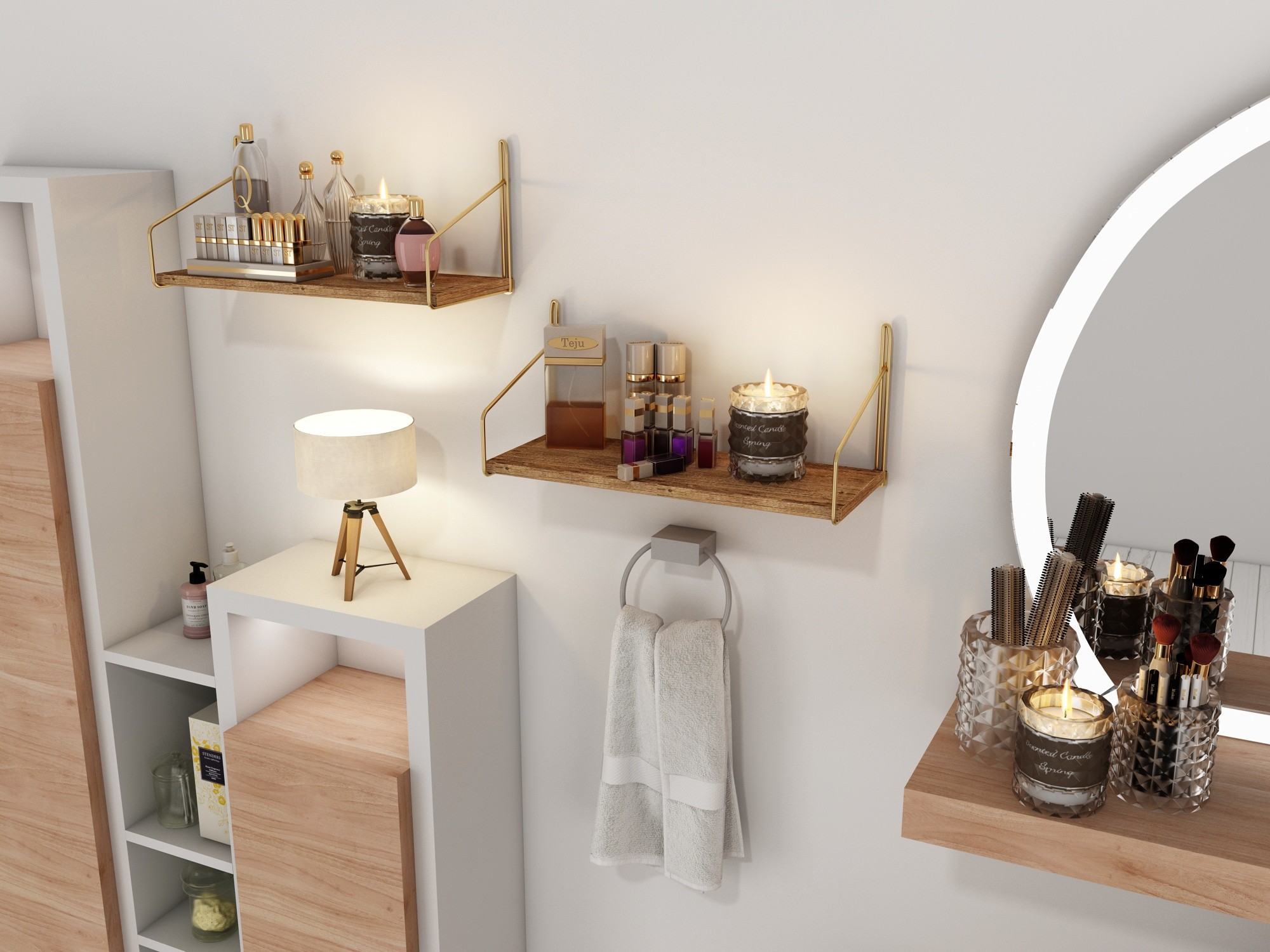 Étagère murale à équerres effet flottant Accordaem 45x16x16cm Bois Métal Brun Or