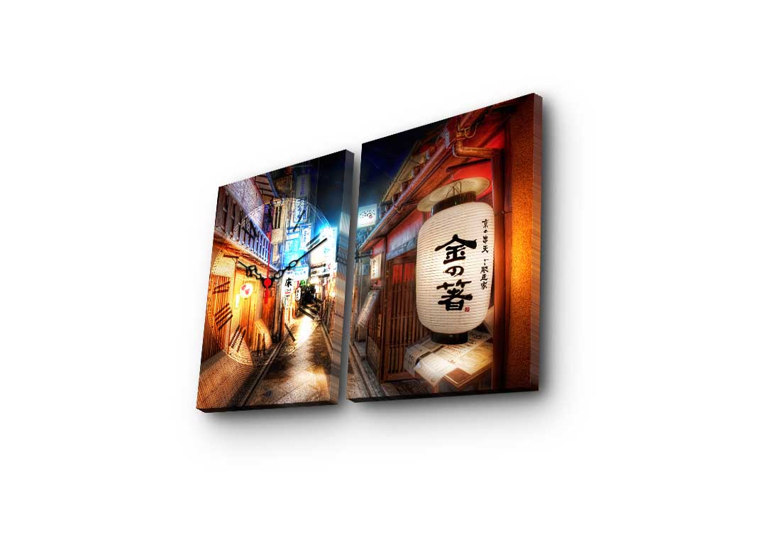 Horloge murale diptyque L60xH38cm Eccentrici Motif Rue chinatown