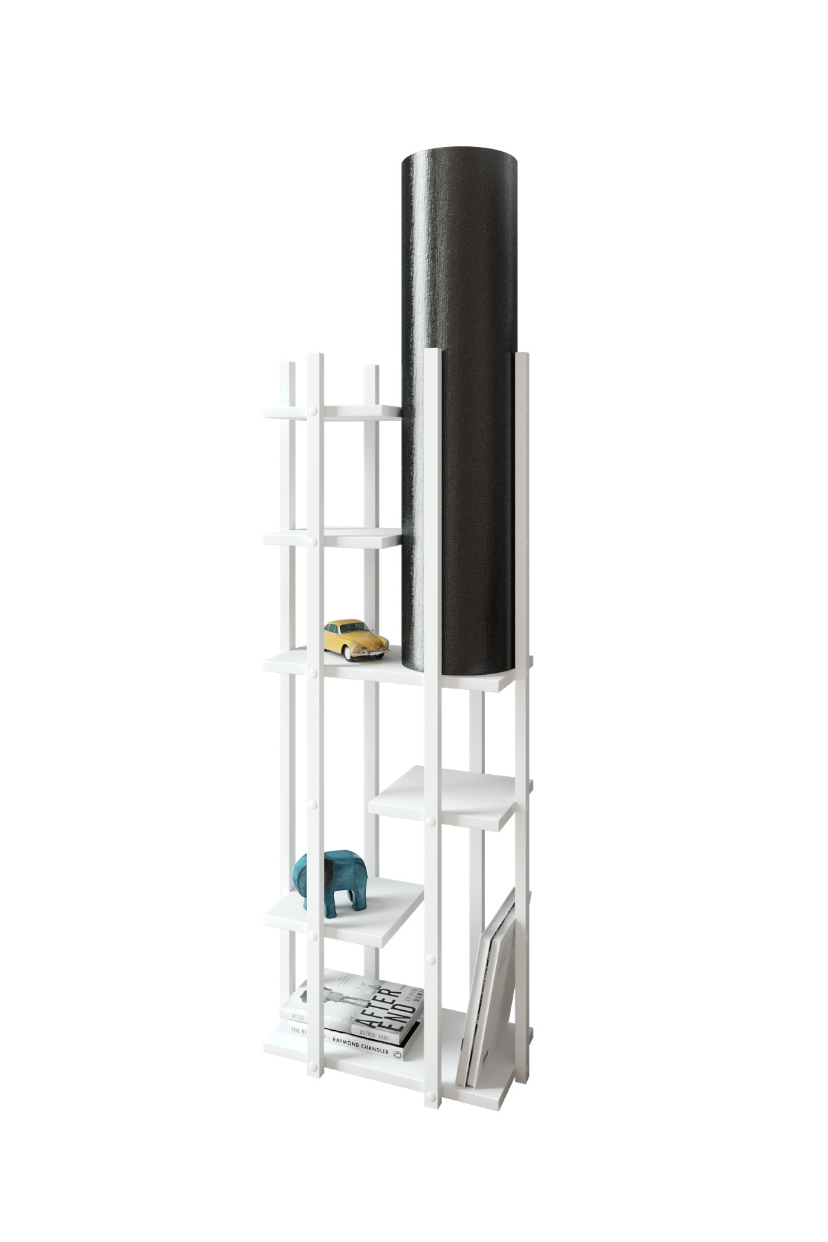 Lampadaire avec étagère au sol Ulkady H160cm Bois Blanc et Tissu Noir