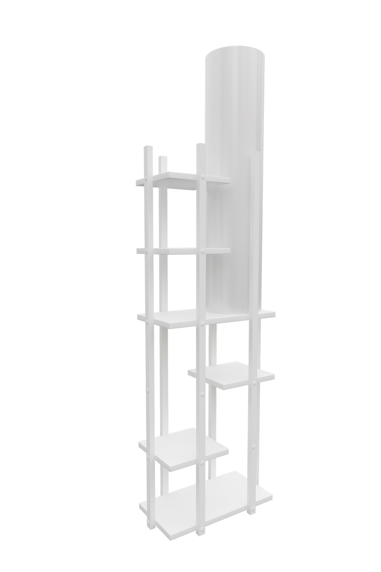 Lampadaire avec étagère au sol Ulkady H160cm Bois et Tissu Blanc