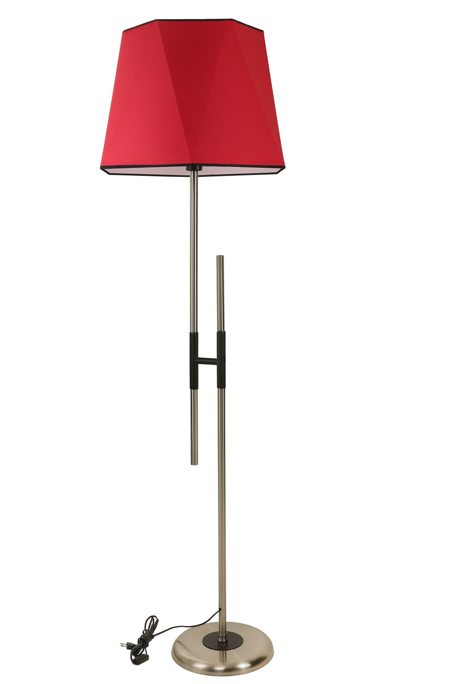 Lampadaire en H Extrudis H165cm Tissu Rouge et Métal Noir et Bronze