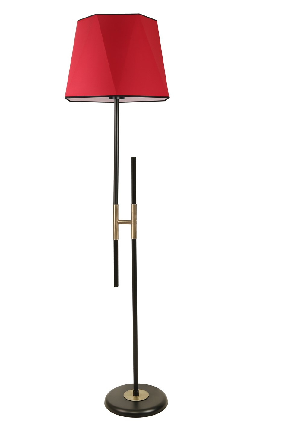 Lampadaire en H Extrudis 165cm Tissu Rouge et Métal Or et Noir