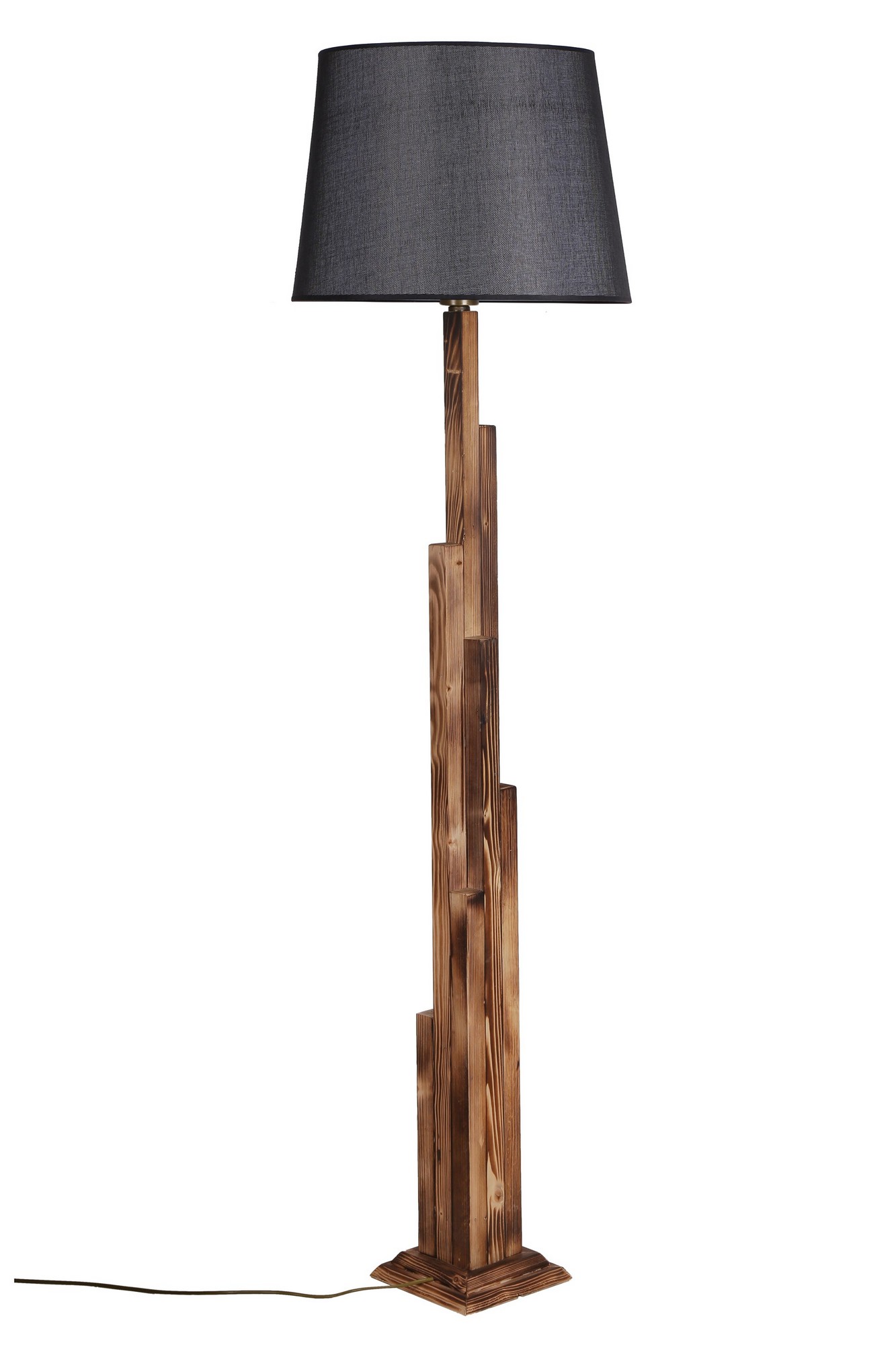 Lampadaire Picea H175cm Sapin massif Naturel et Tissu Noir