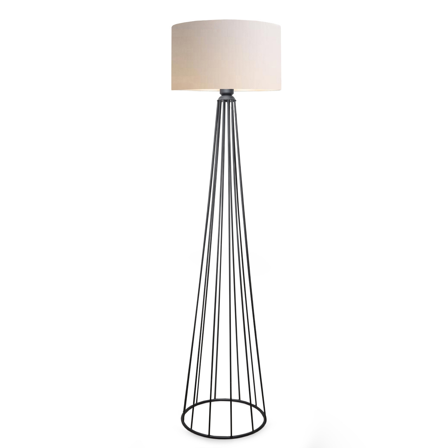 Lampadaire pied filaire cône Sunny 155cm Métal Gris et Tissu Blanc crème