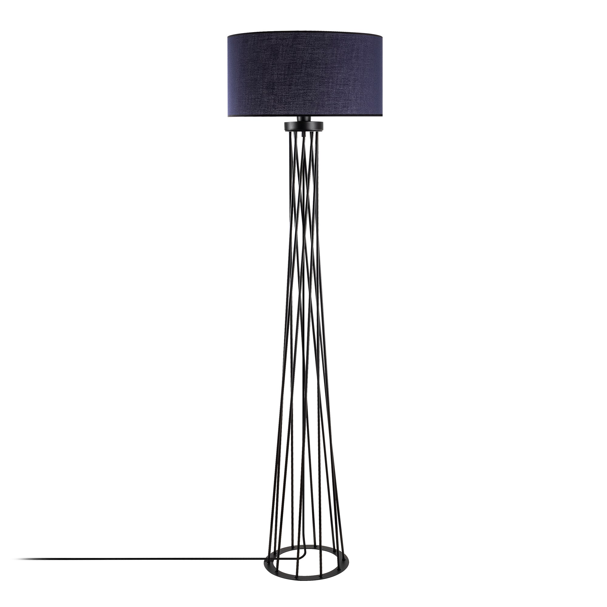 Lampadaire pied filaire torsade Slivka L50xH175cm Tissu Anthracite et Métal Noir