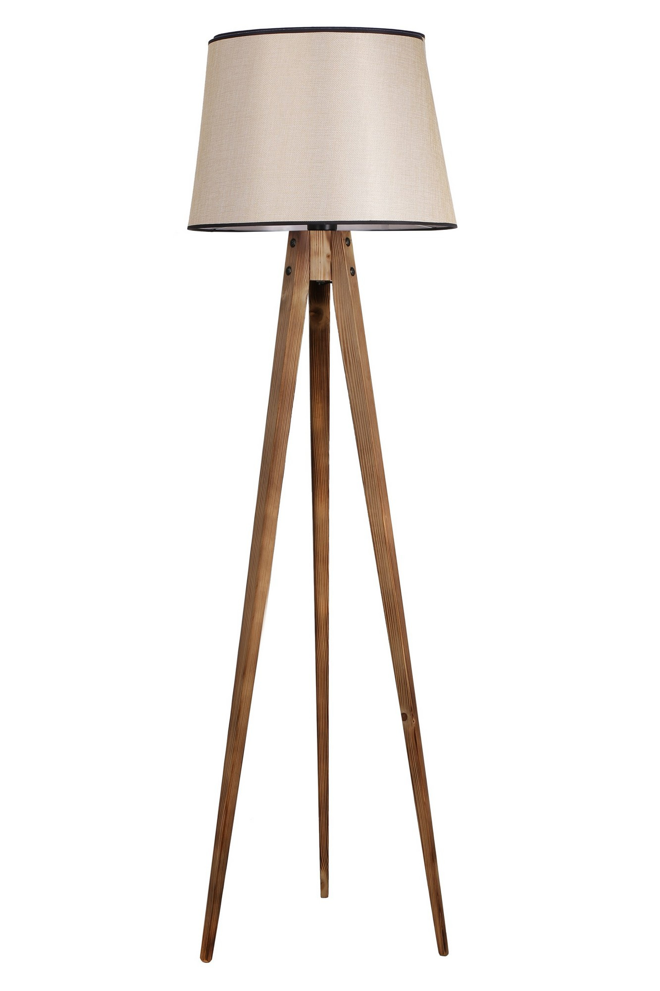 Lampadaire trépied Lunctaro H160cm Bois foncé et Tissu Beige