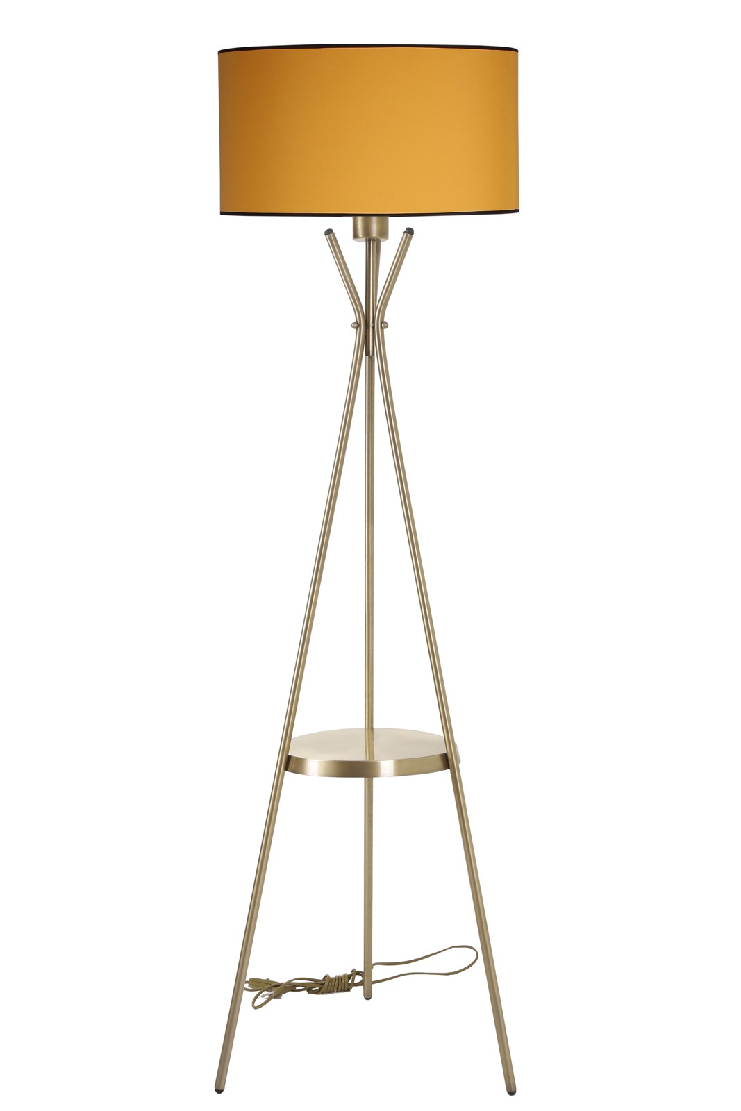 Lampadaire trépied Treis 158cm Tissu Jaune et Métal Or
