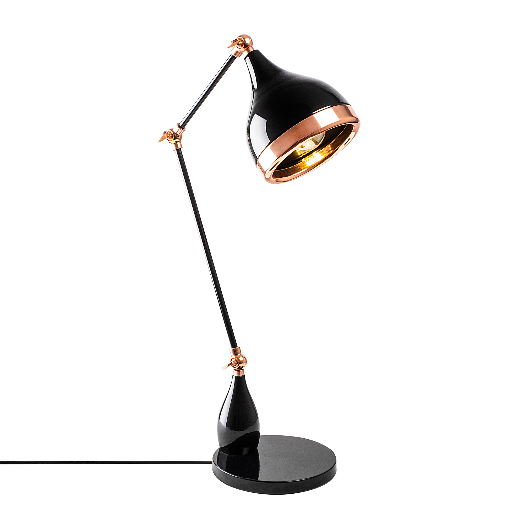 Lampe à poser bras articulé Lectio 62cm Métal Noir et Or rose
