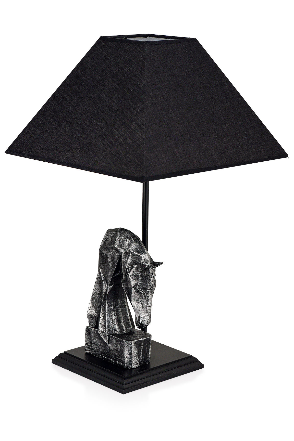 Lampe à poser tête de cheval géométrique Replico D24xH50cm Tissu Noir et Métal Argent