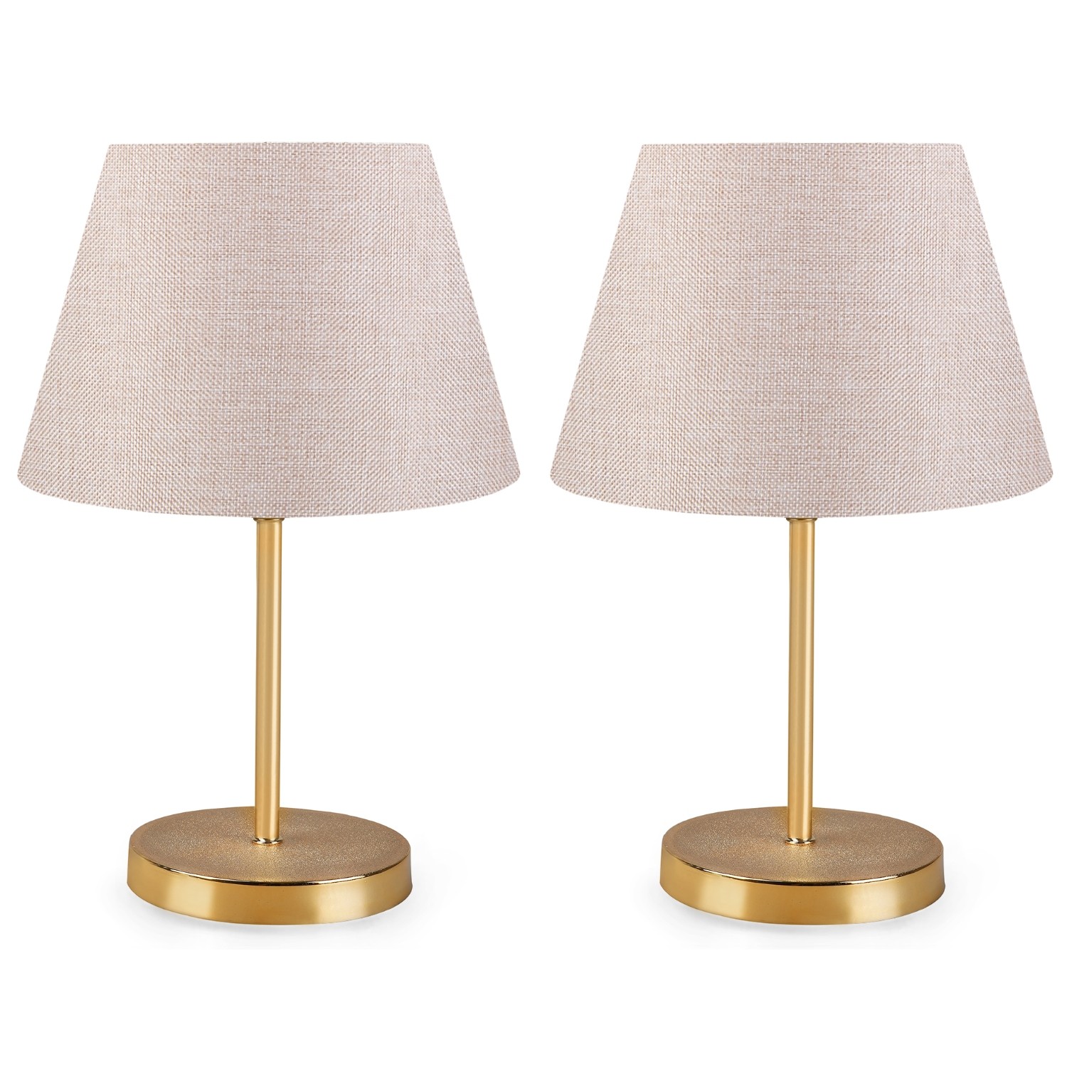 Lot de 2 lampes de table Accensa abat-jour 12cm Métal Or et Tissu Blanc Crémé