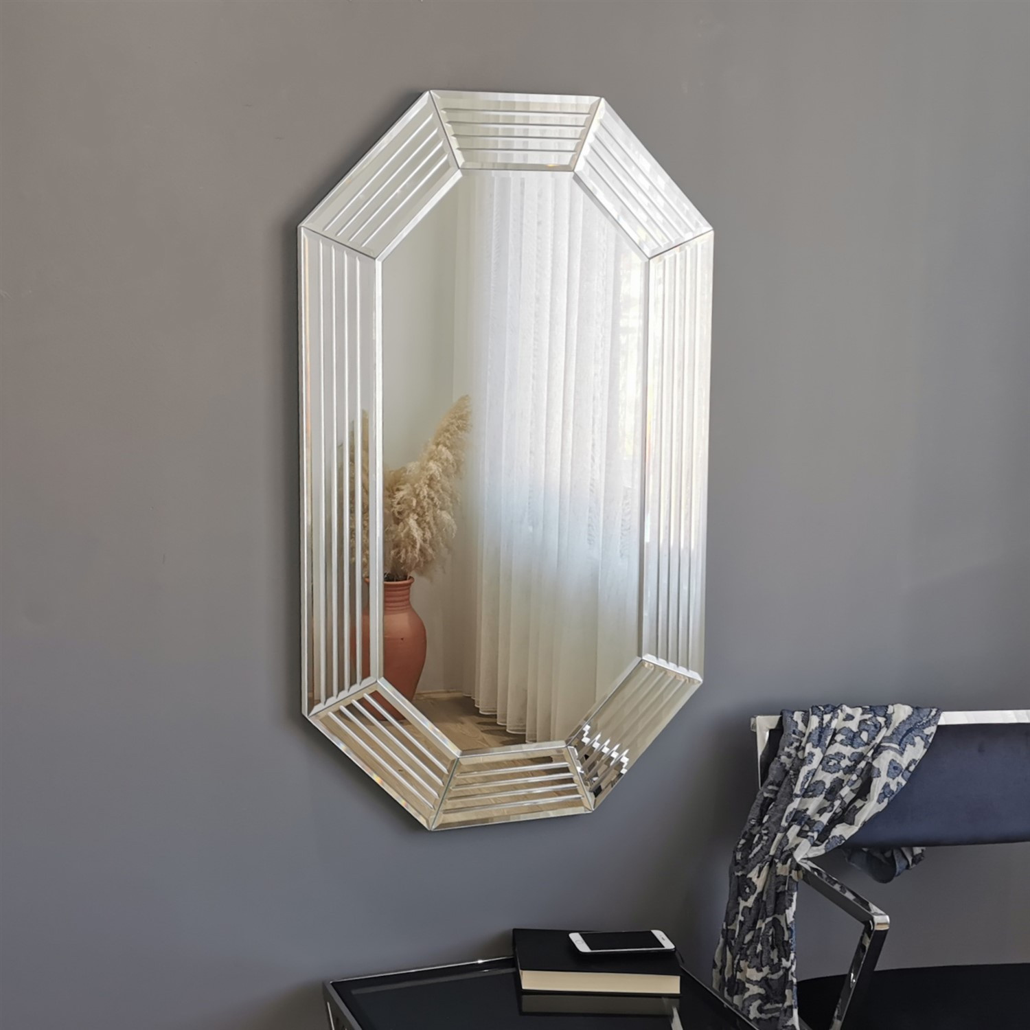 Miroir décoratif hexagone Beketa 60x100cm Verre Trempé Bronze
