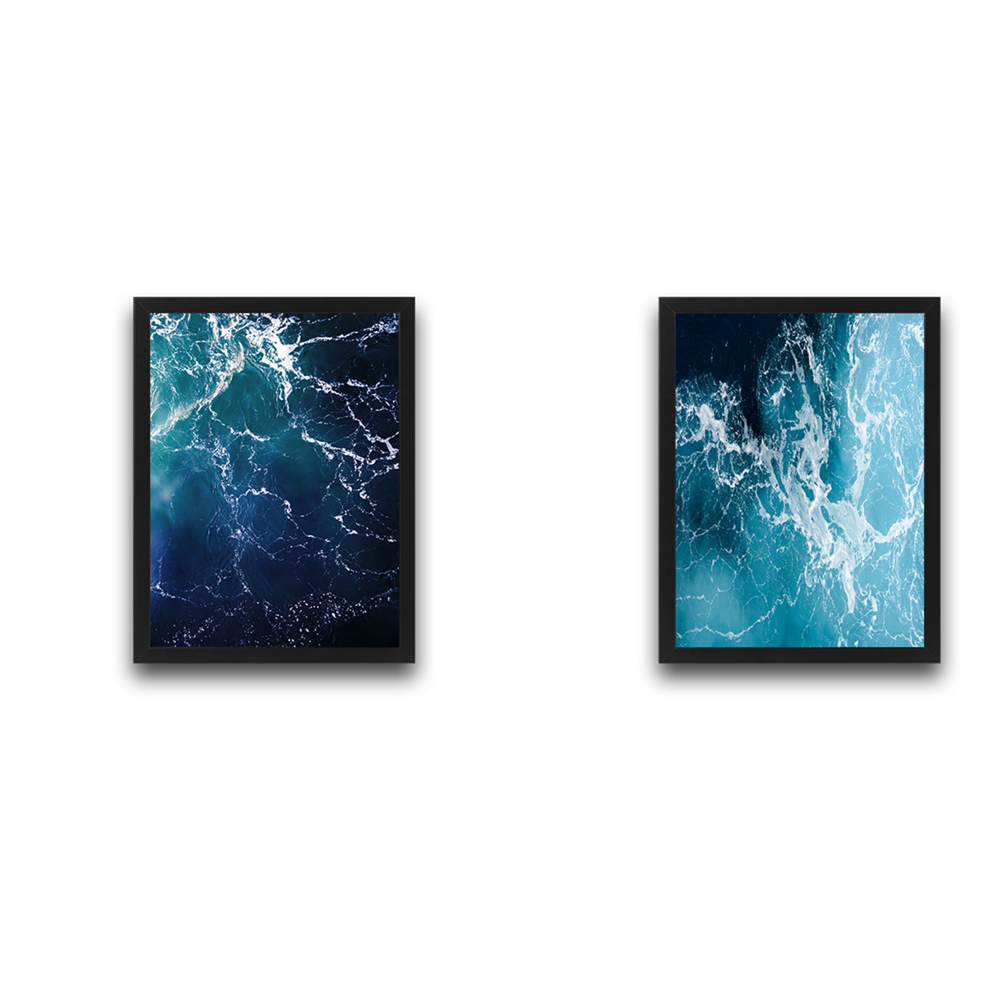 Lot de 2 tableaux Duo L30xH40cm Motif Mer agitée Noir et Blanc