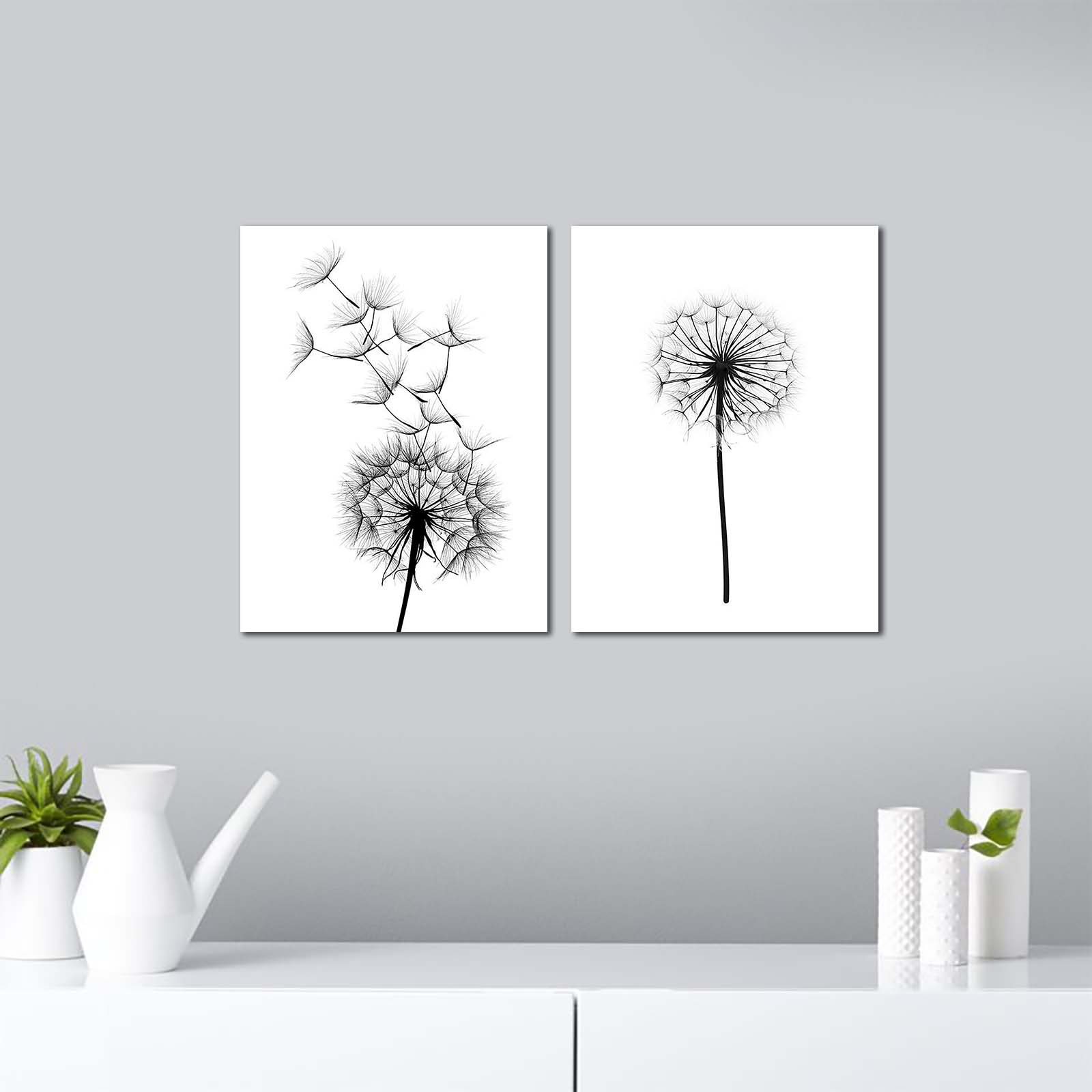 Lot de 2 tableaux reliés Scaenicos pissenlit Bois Noir Blanc