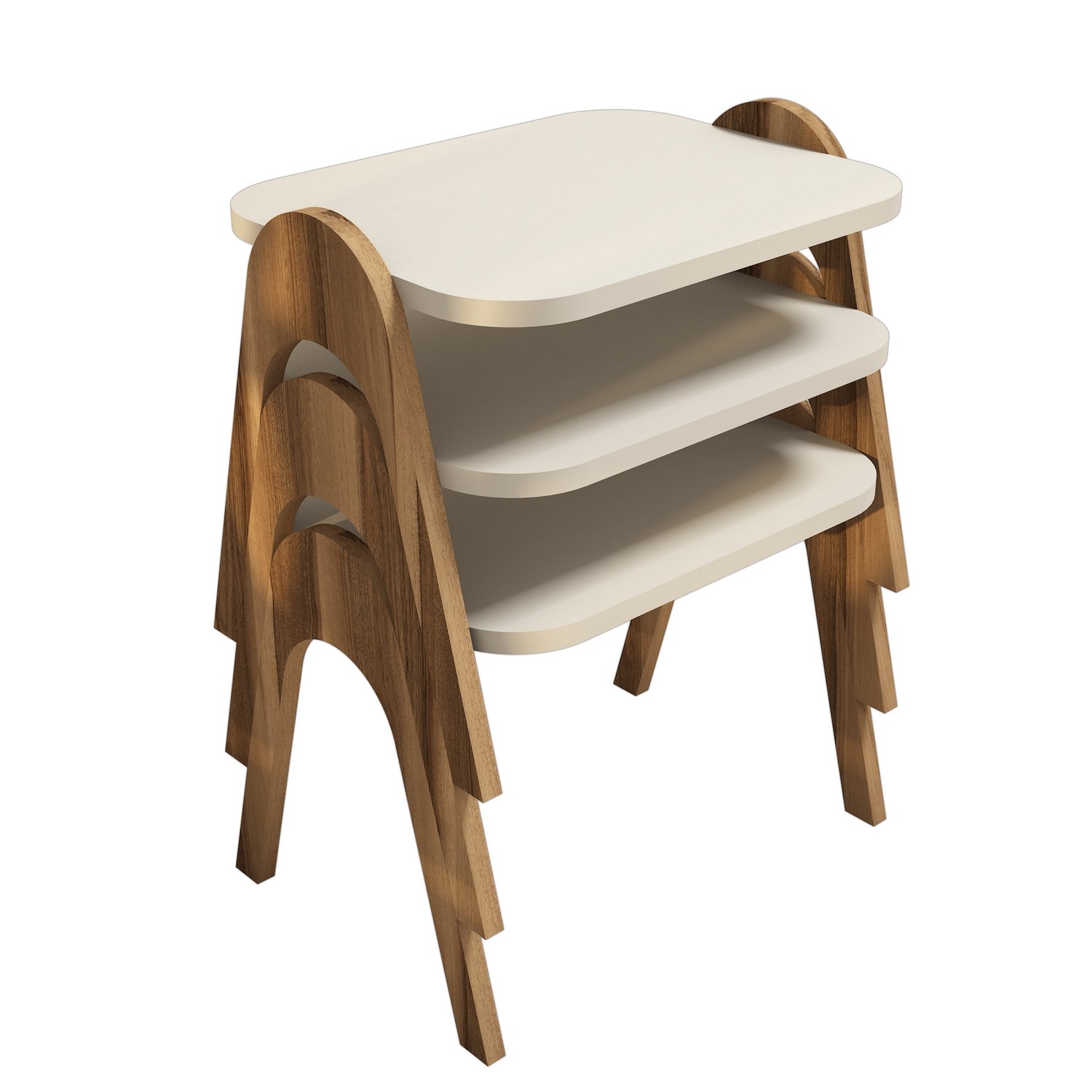 Lot de 3 bout de canapé Dilra Bois Naturel et Blanc crème