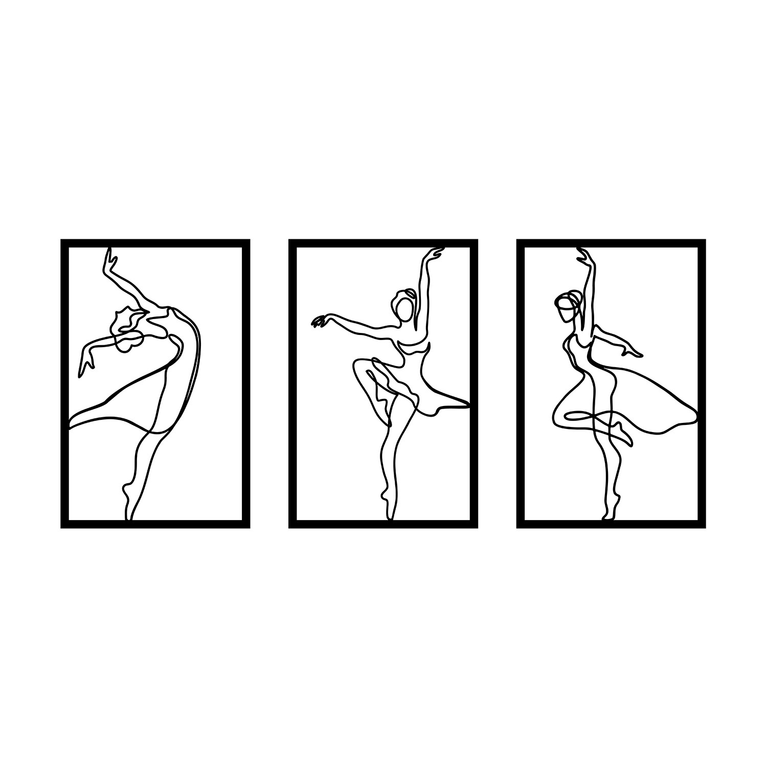 Lot de 3 cadres murales Puech L36xH55cm Danseuses de ballet Métal Noir