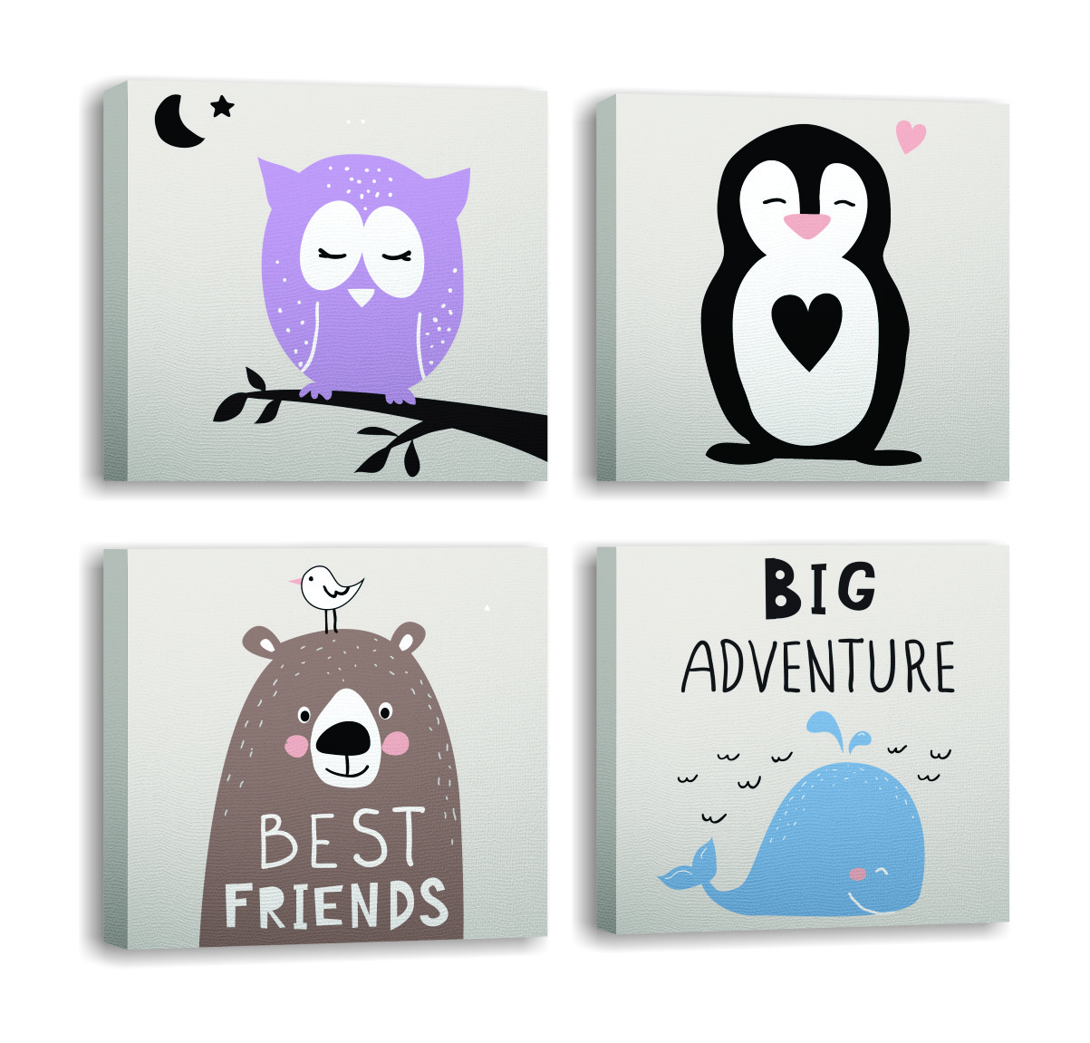 Lot de 4 tableaux décoratifs Nit Motif Enfantin animaux