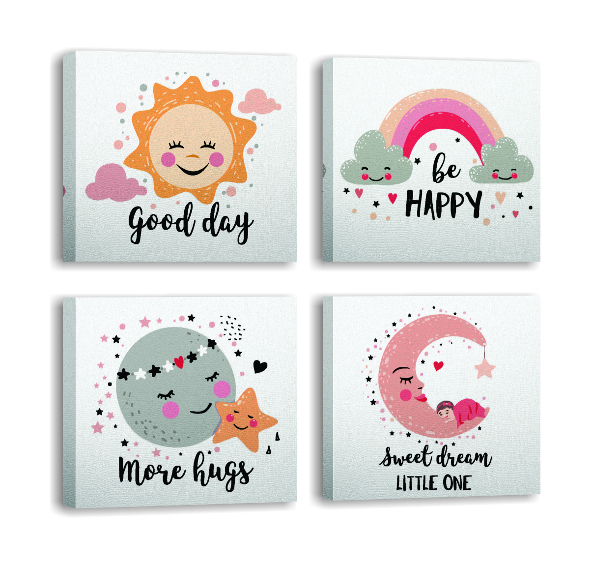 Lot de 4 tableaux décoratifs Nit Motif Enfantin positivité