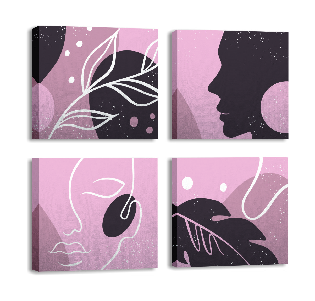 Lot de 4 tableaux Nizrug L30xH30cm Motif Portrait et végétation abstrait