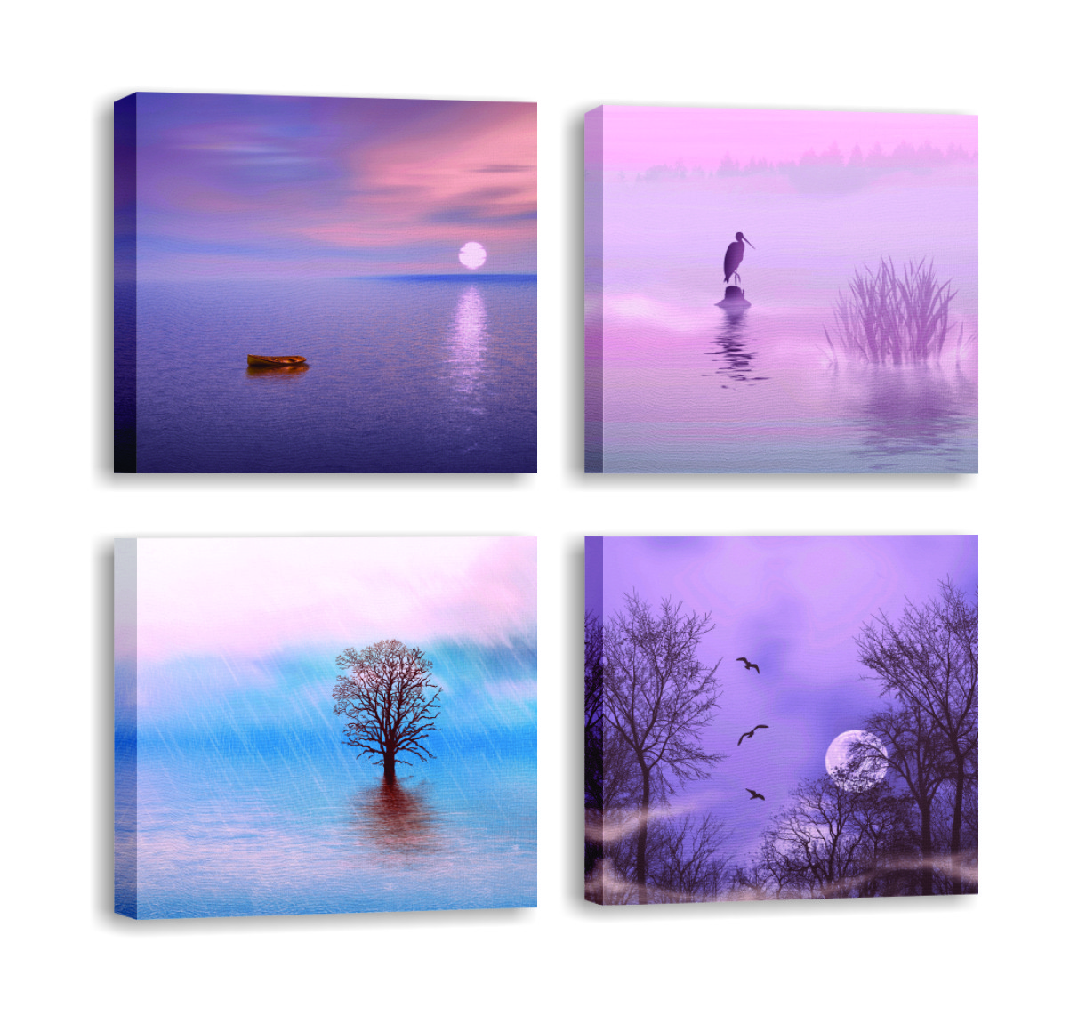 Lot de 4 tableaux Pictura L30xH30cm Motif Paysages, Nuance de Violet