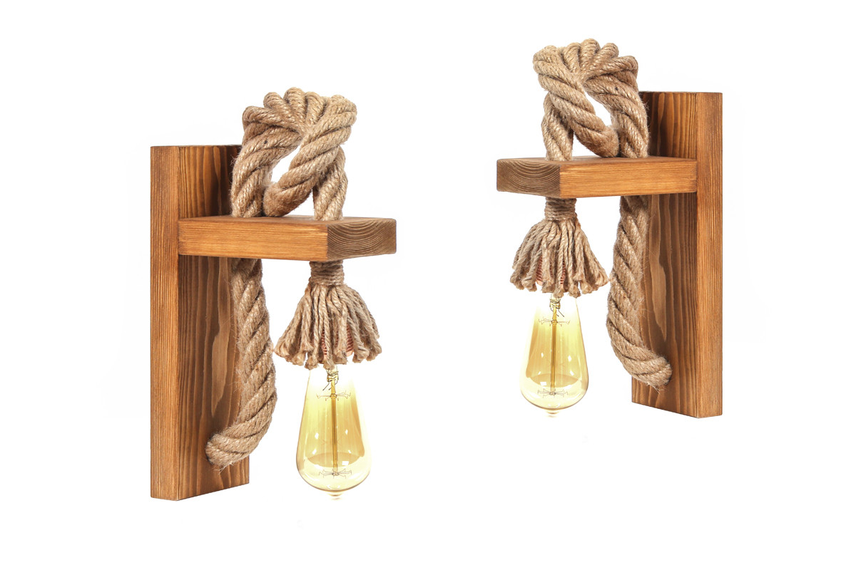 Lot de appliques murales Talo H30cm Bois massif et Jute Naturel