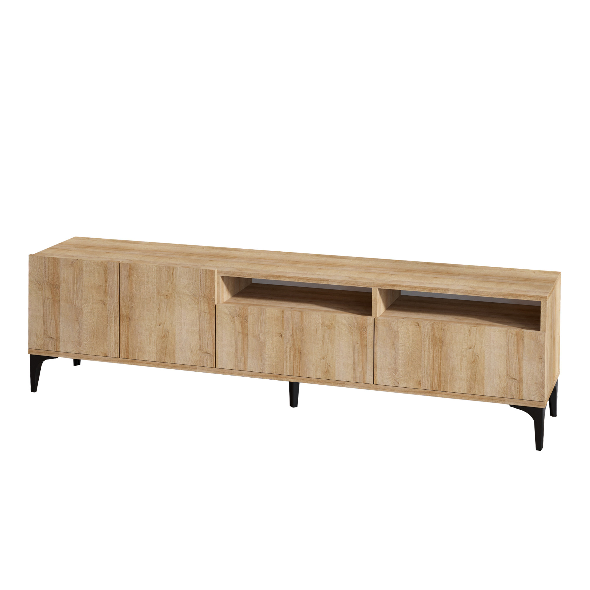 Meuble TV 4 portes et 2 étagères Royden 180cm Chêne clair