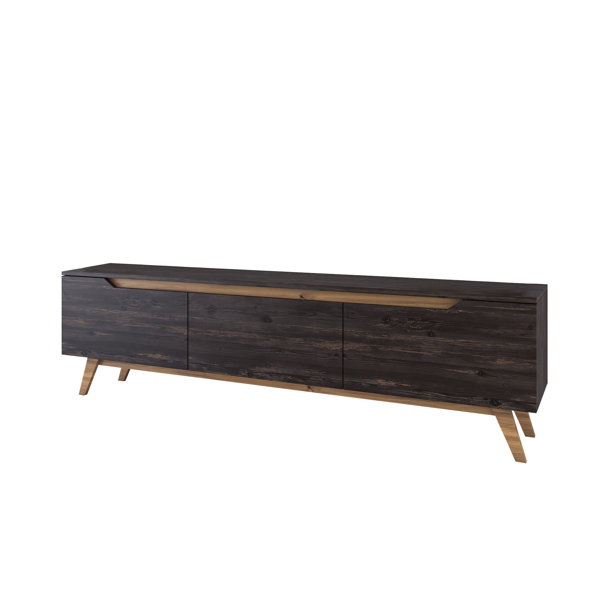 Meuble TV contemporain 180cm 3 portes Dandelis Bois Noir effet usé
