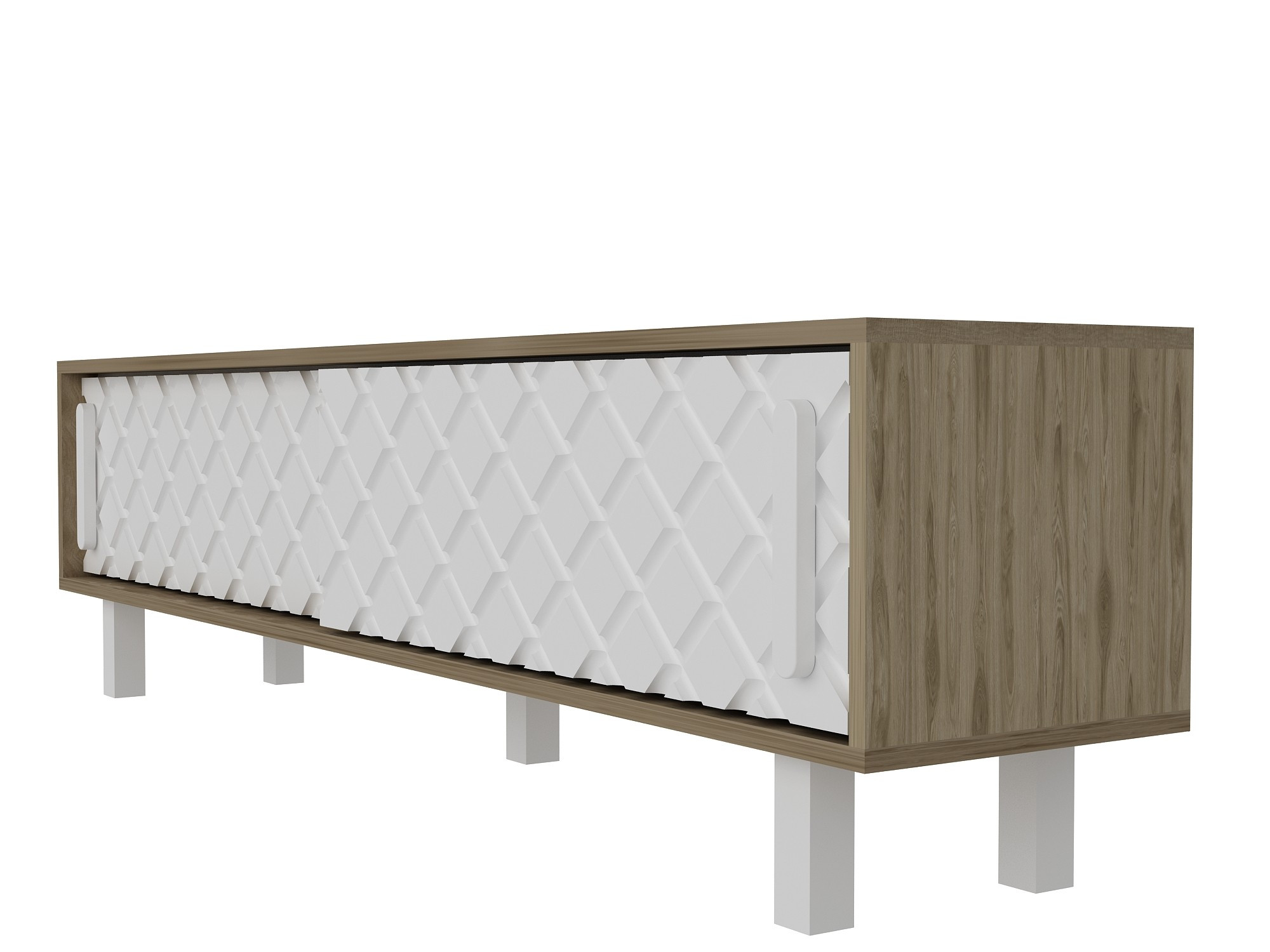 Meuble TV façade en relief Lehmann L180cm Chêne clair et Blanc