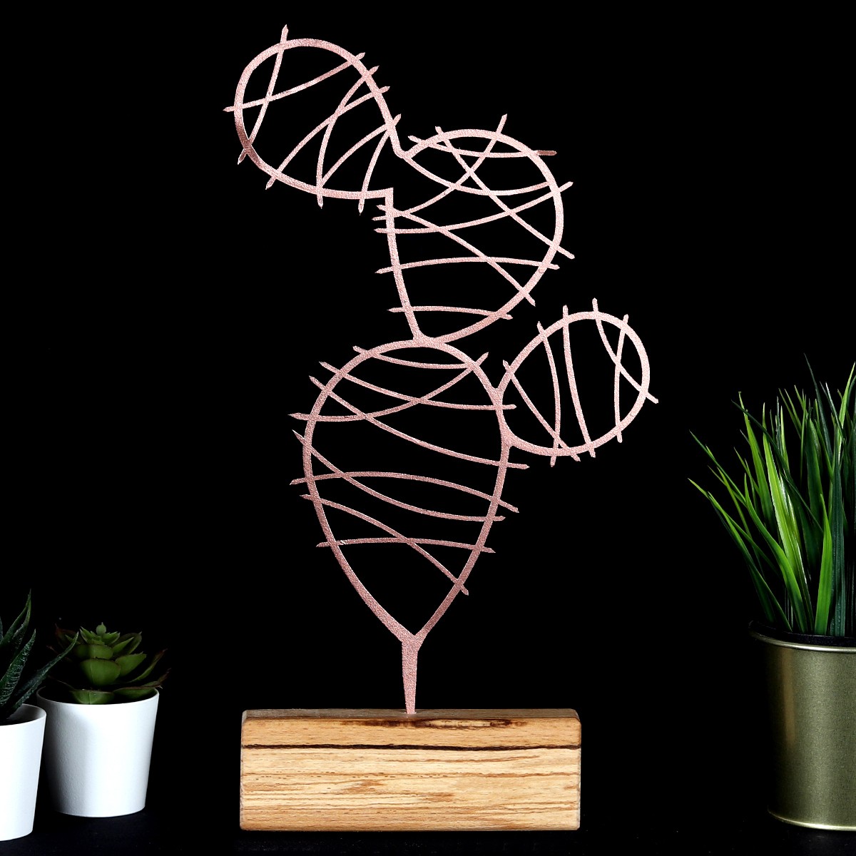 Objet décoratif à poser Opuntia L17xH40cm Bois Naturel et Métal Cactus Bronze