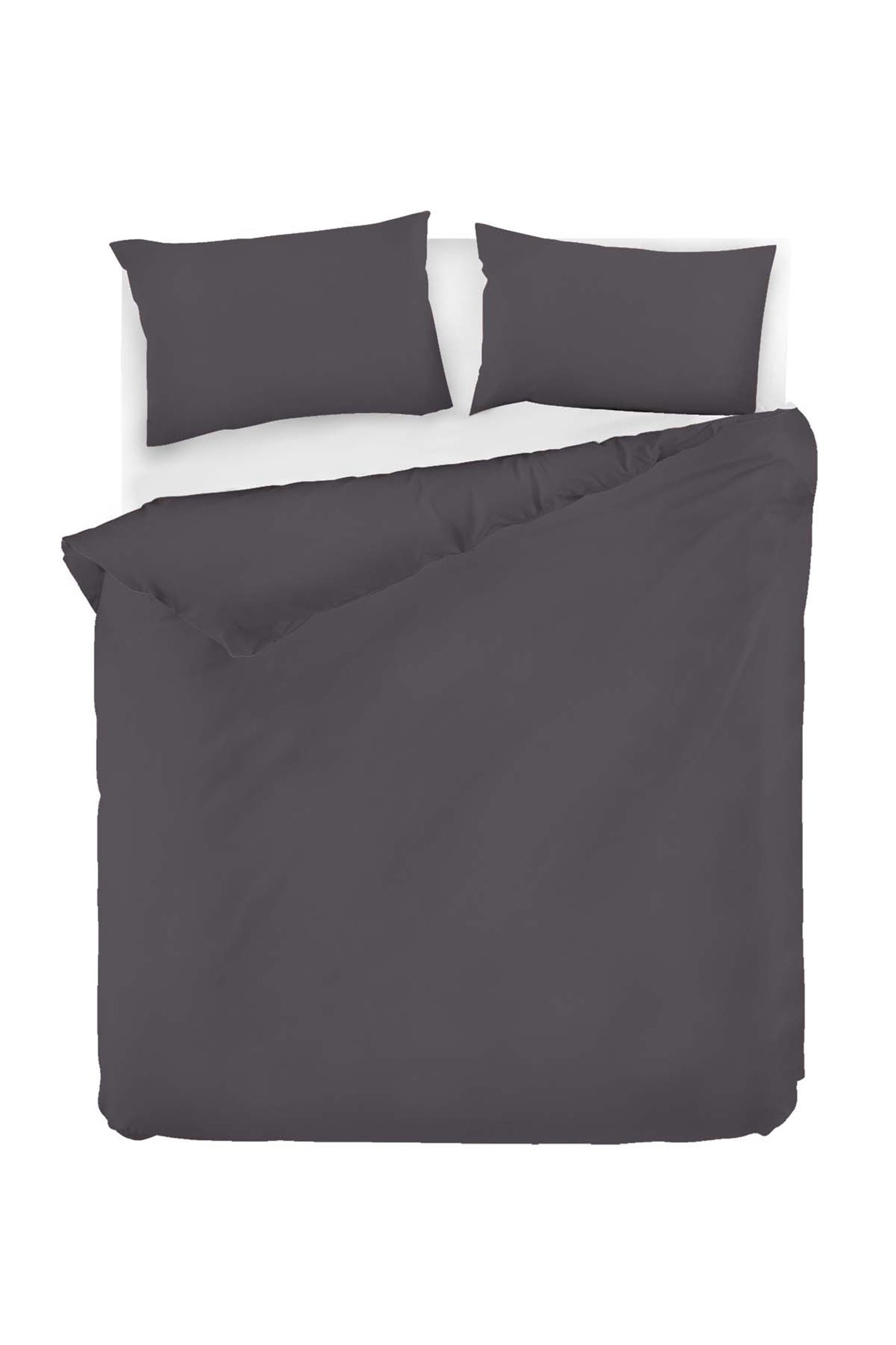 Parure de lit double 200x220cm et 2 taies d'oreiller 50x70cm Noctis uni 100% Coton Gris fumée
