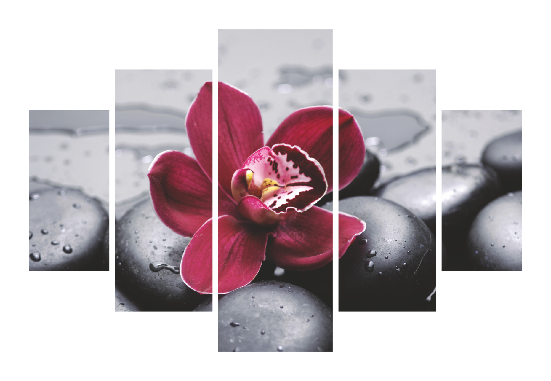 Pentaptyque Atos L92xH56cm Motif Spa orchidée solitaire Rose et Gris