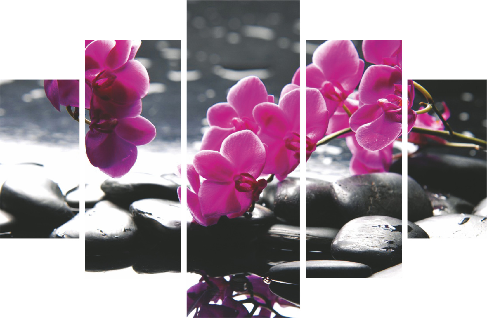 Pentaptyque Atos L92xH56cm Motif Spa orchidées Gris et Violet