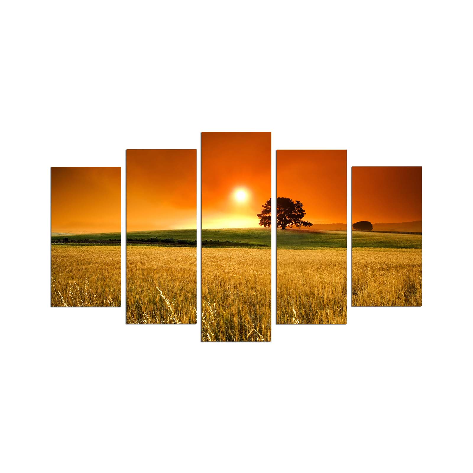 Pentaptyque Grex Motif Paysage, champ prairie crépuscule