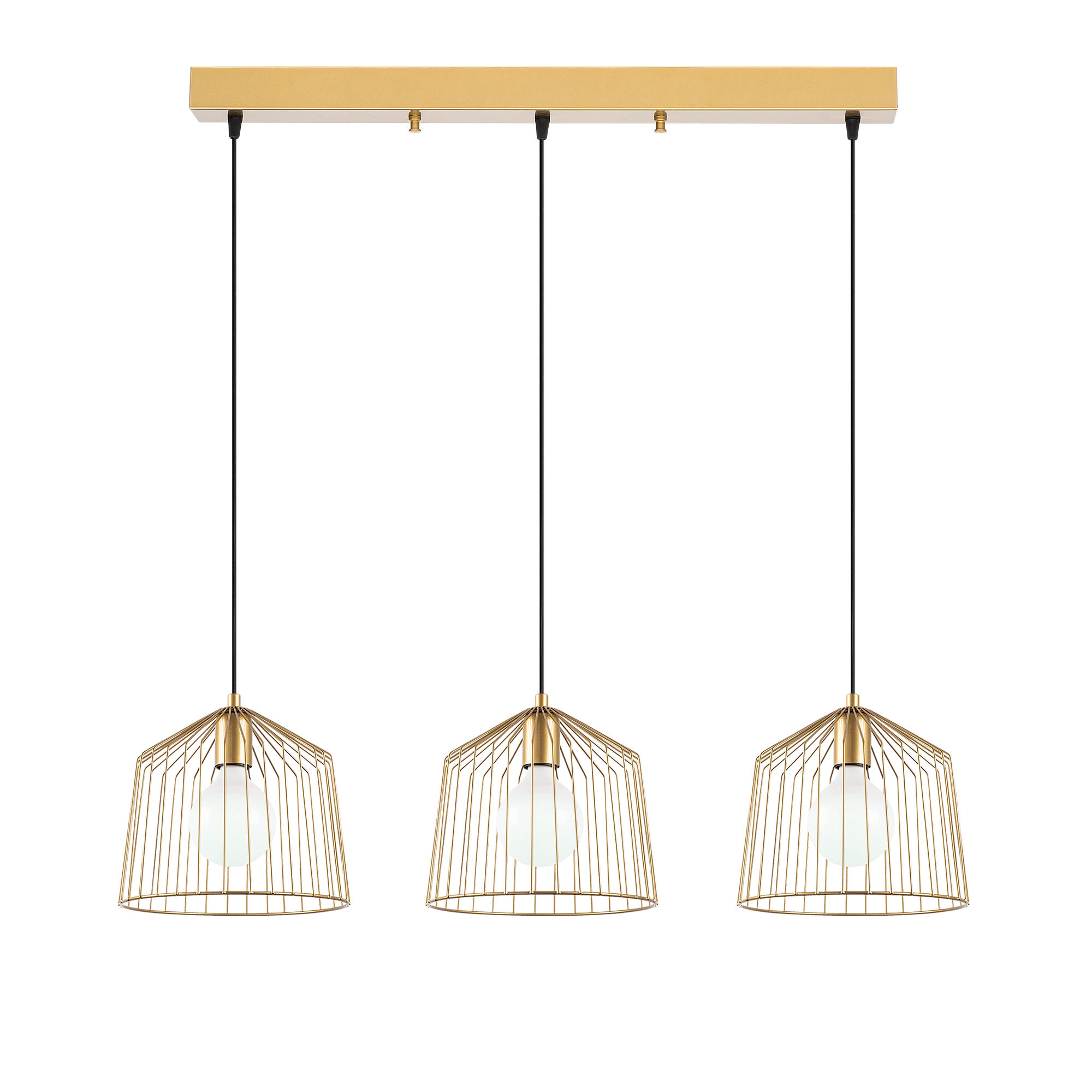 Plafonnier 3 lampes filaire alignés Pabis 96cm Métal Or