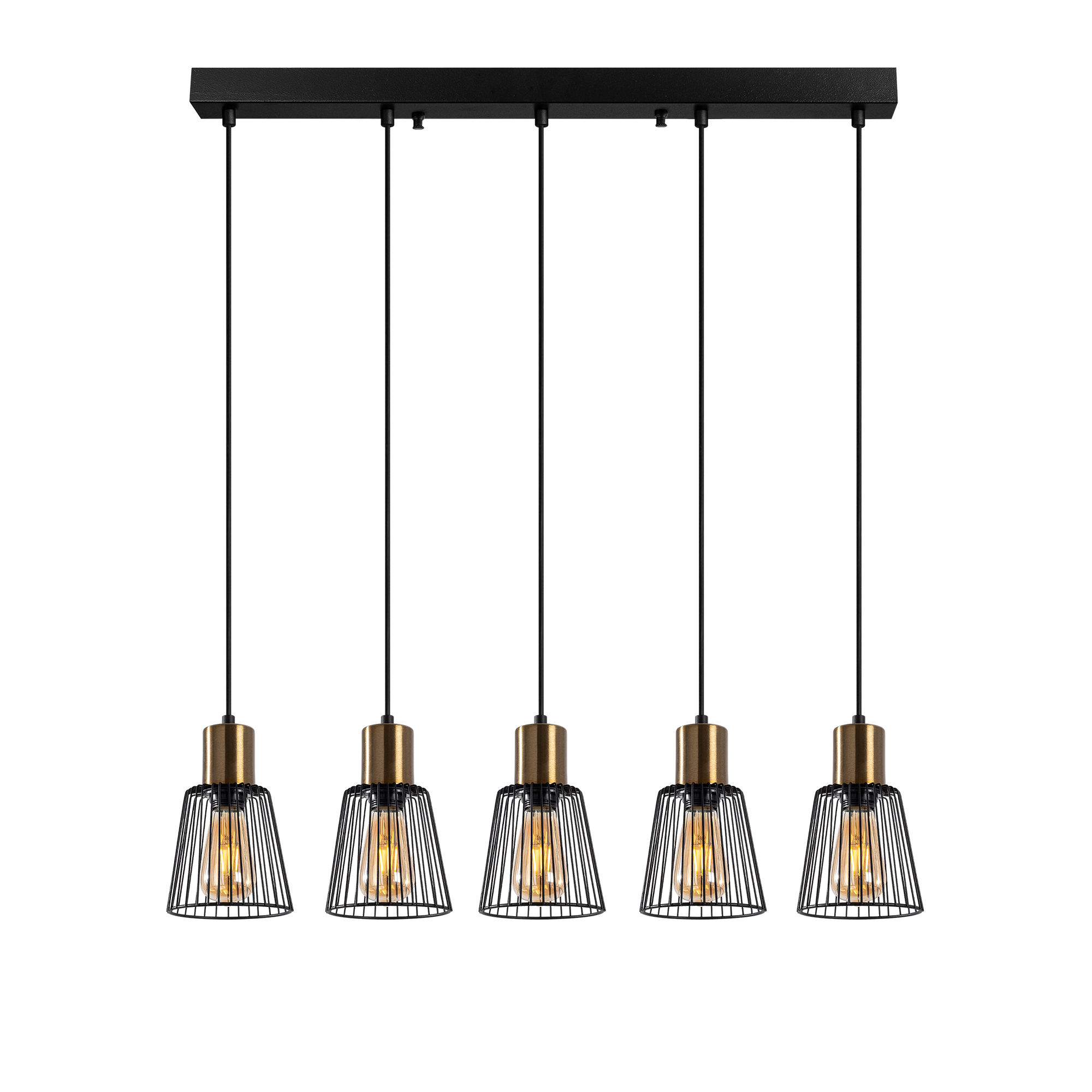 Plafonnier filaire 5 lampes alignées Konsis 85cm Métal Noir et Or