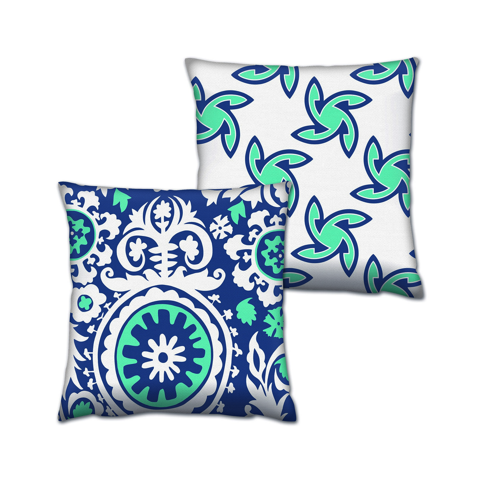 Set de 2 coussins assortis Decorare Baroque moderne 43x43cm Coton Bleu sur blanc