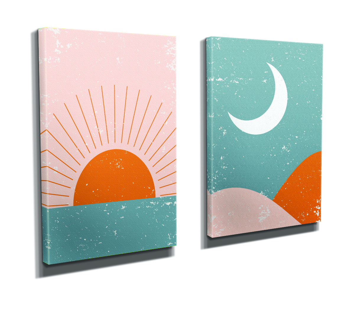 Set de 2 tableaux décoratifs Movere 30x40cm Motif lune et Soleil style abstrait